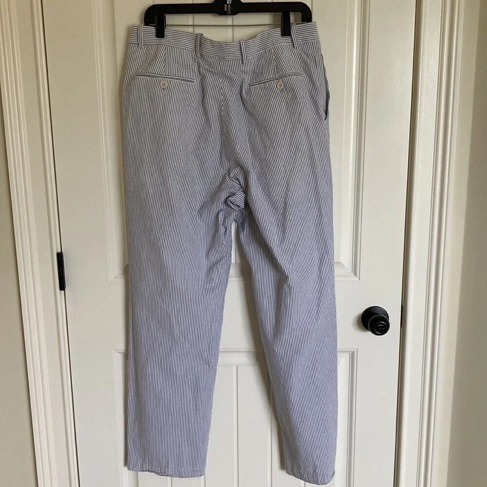 Joseph & Feiss Mens Seersucker Pleated Pants Blue White Stripe‎ Cotton 36 Waist